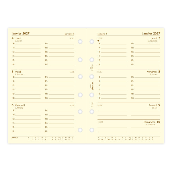 Recharge organiseur semainier Filofax Pocket Cotton Cream