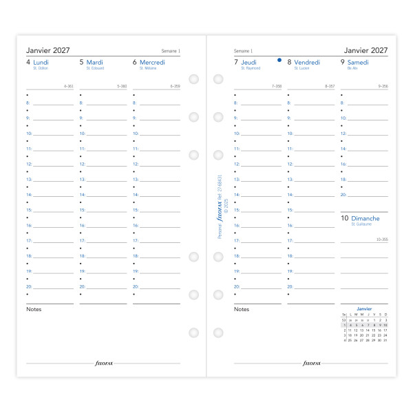 Recharge organiseur semainier Filofax Personal