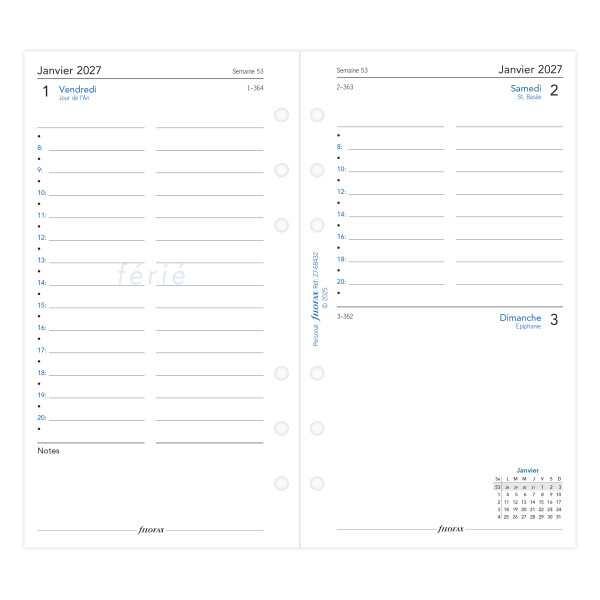 Recharge organiseur journalier Filofax Personal
