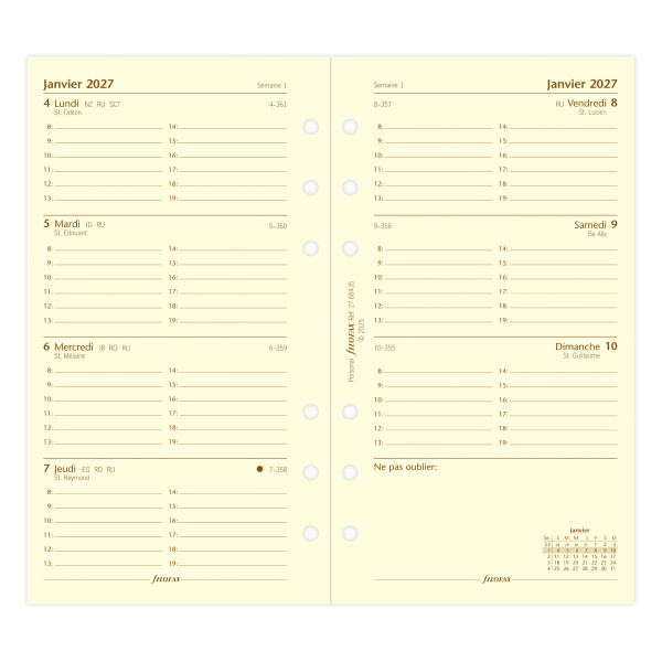 Recharge organiseur semainier Filofax Personal Cotton Cream
