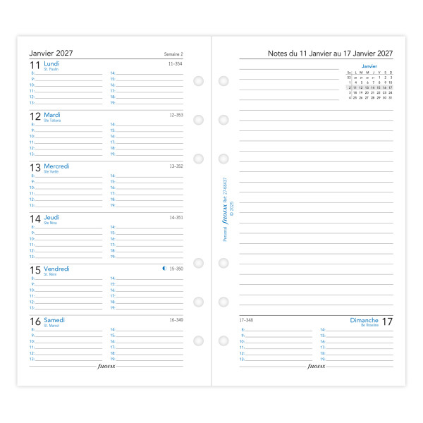 Recharge organiseur semainier Filofax Personal