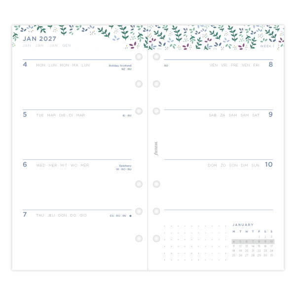 Recharge organiseur semainier Filofax Personal Garden