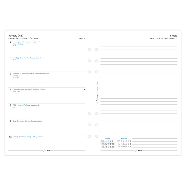 Recharge organiseur semainier Filofax A5