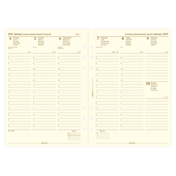 Recharge organiseur semainier Filofax A5 Cotton Cream