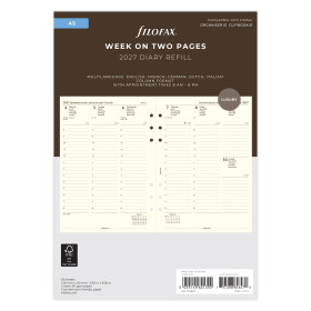 Recharge organiseur semainier Filofax A5 Cotton Cream
