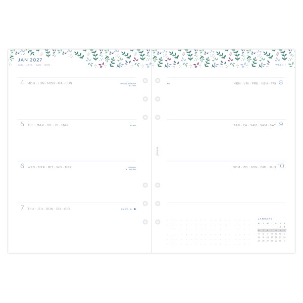 Recharge organiseur semainier Filofax A5 Garden