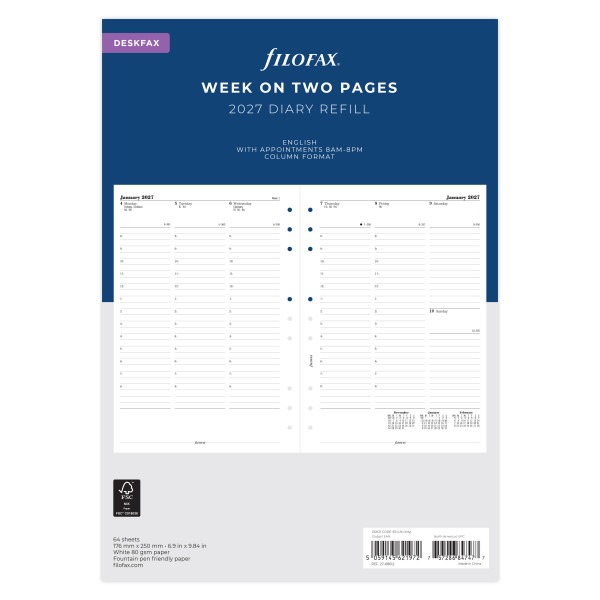 Recharge organiseur semainier Filofax Deskfax