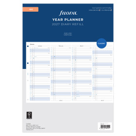 Recharge organiseur planning annuel vertical Filofax A4