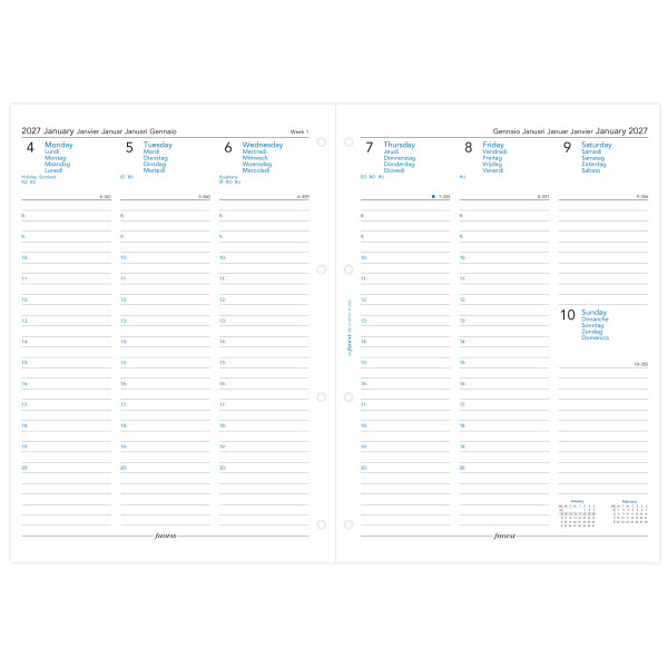 Recharge organiseur semainier Filofax A4