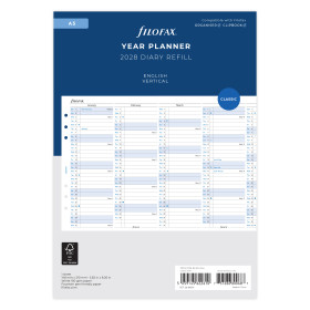 Recharge organiseur planning annuel Vertical Filofax A5
