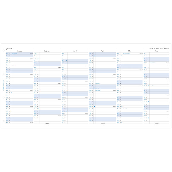 Recharge organiseur planning annuel vertical Filofax A4