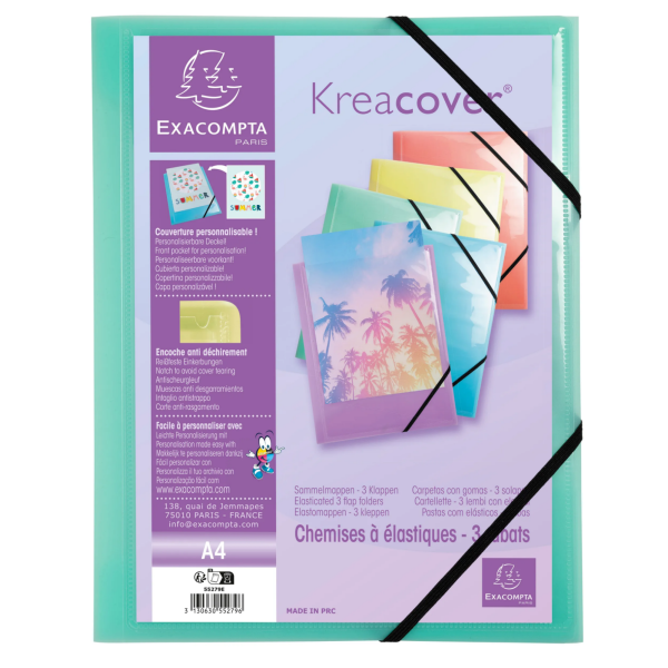 Chemise à élastiques 3 rabats personnalisable Exacompta Kreacover Pastel