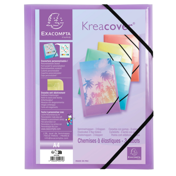 Chemise à élastiques 3 rabats personnalisable Exacompta Kreacover Pastel