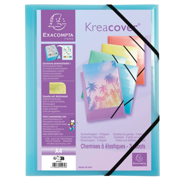 Chemise à élastiques 3 rabats personnalisable Exacompta Kreacover Pastel