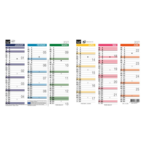 Calendrier dépliant 26x13cm Quo Vadis Origami 13 Arc en ciel