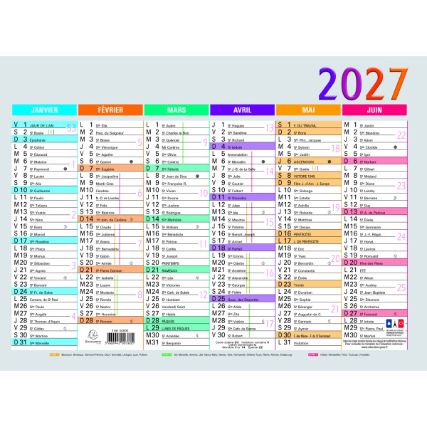 Calendrier 29,5x22cm Exacompta Multicolore