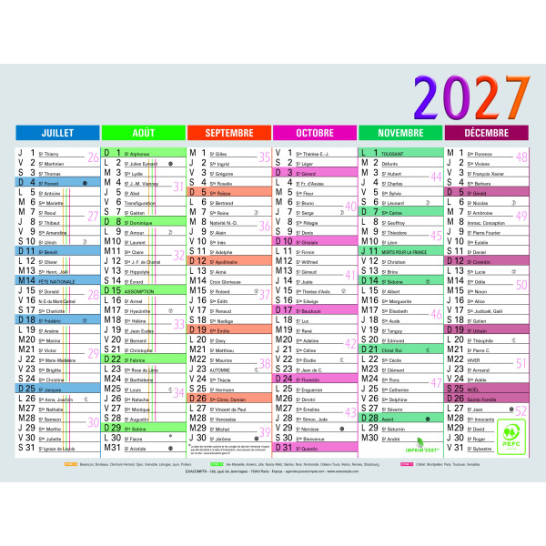 Calendrier 29,5x22cm Exacompta Multicolore