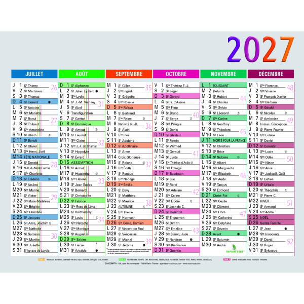 Calendrier 18x13,5cm Exacompta Multicolore