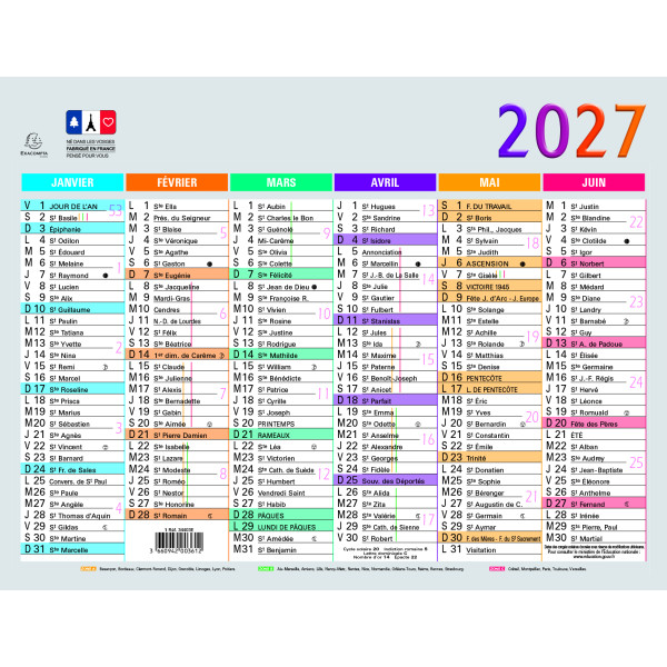 Calendrier 18x13,5cm Exacompta Multicolore