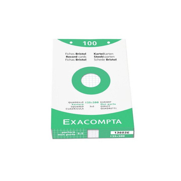 Fiches bristol blanches 5x5 perforées Exacompta