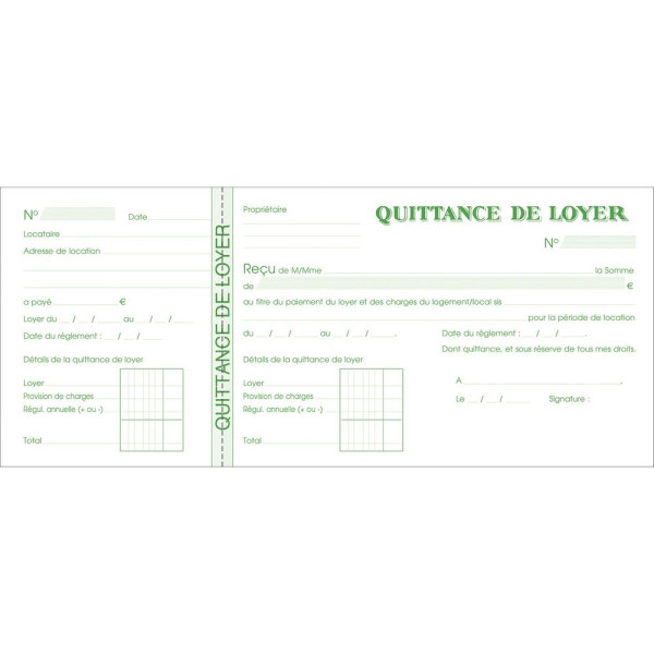 Carnet à souche "Quittances de loyer" 50 feuillets 10,1x16,5 cm Exacompta