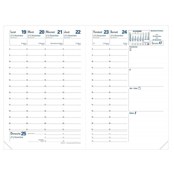 Agenda semainier 10x15cm Quo Vadis Affaires Impala avec répertoire